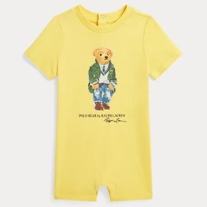 EUC Ralph Lauren Polo Bear Cotton Jersey Yellow Romper